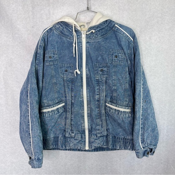 Vintage Willow bay Denim Lined Jean Jacket Mens Medium Hood - Picture 1 of 7